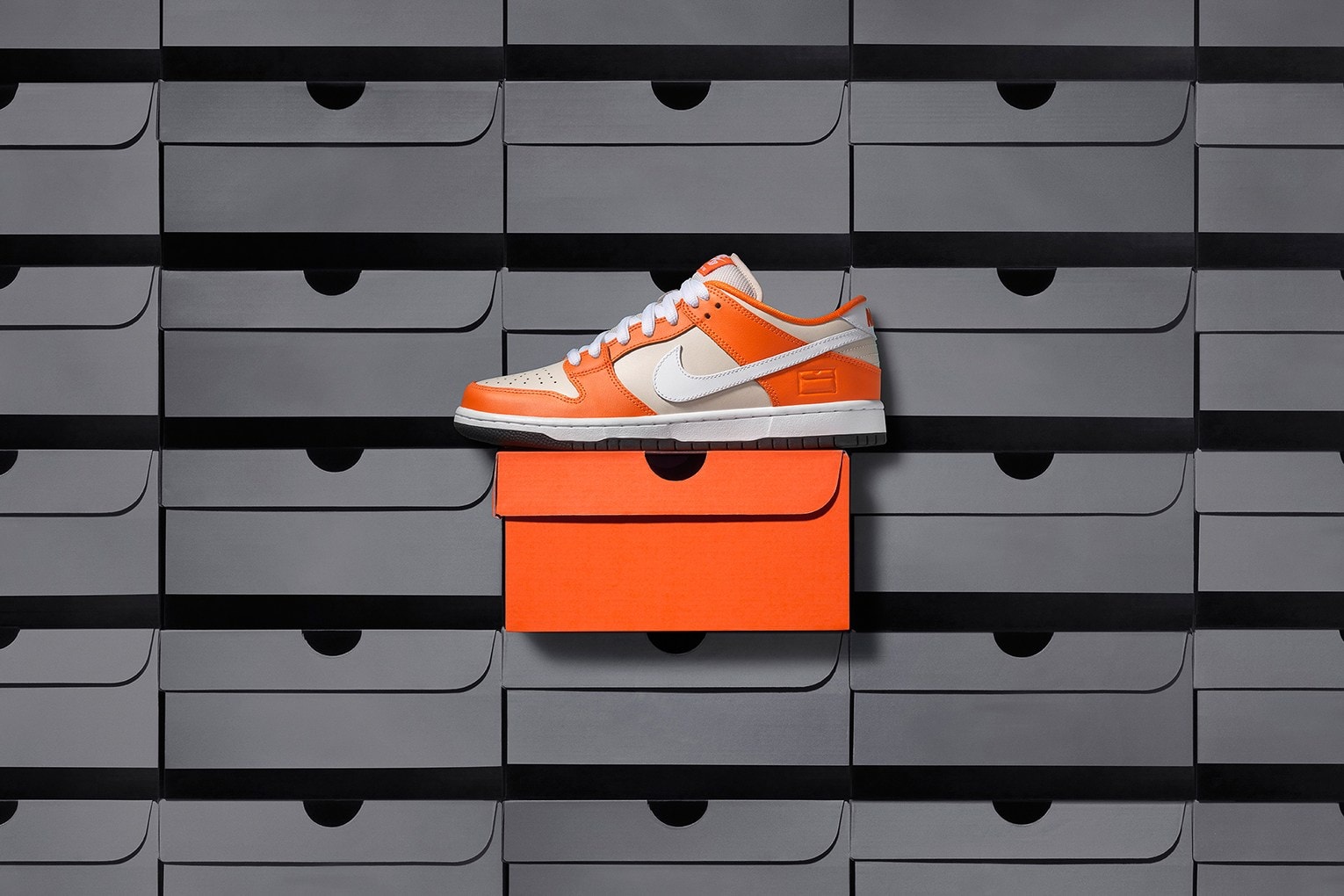 Nike SB Dunk Low Premium Orange Box Closer Look Old School Orange white colorway skateboarding white swoosh shoebox emboss