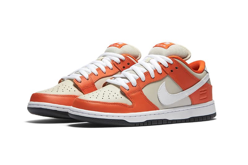 Nike SB Dunk Low Premium Orange Box Closer Look Old School Orange white colorway skateboarding white swoosh shoebox emboss