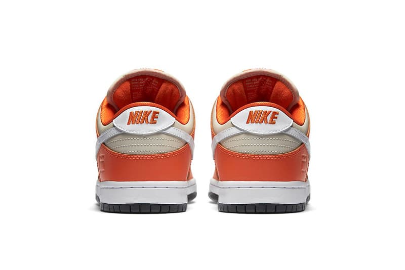 Nike SB Dunk Low Premium Orange Box Closer Look Old School Orange white colorway skateboarding white swoosh shoebox emboss