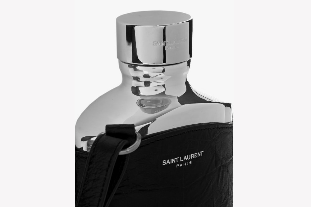 Saint Laurent Crocodile Hip Flask Style Drinking Whiskey Vodka Accessories Leather