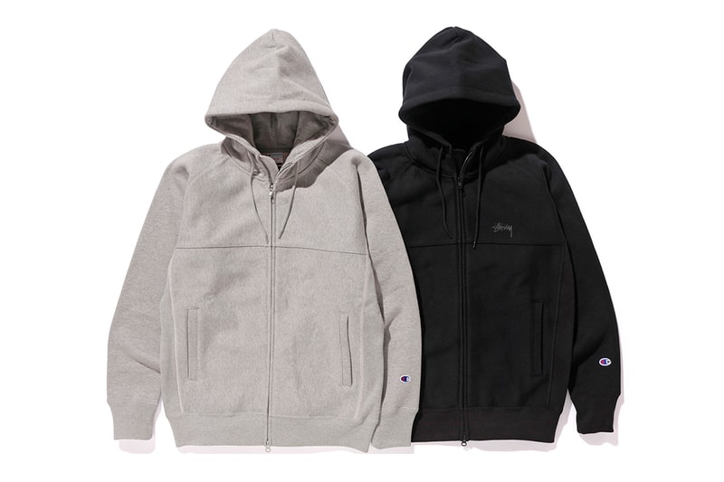 STUSSY x Champion Zip Hoodie 2016 Fall Windproof Wind stopper Oxford Grey Black