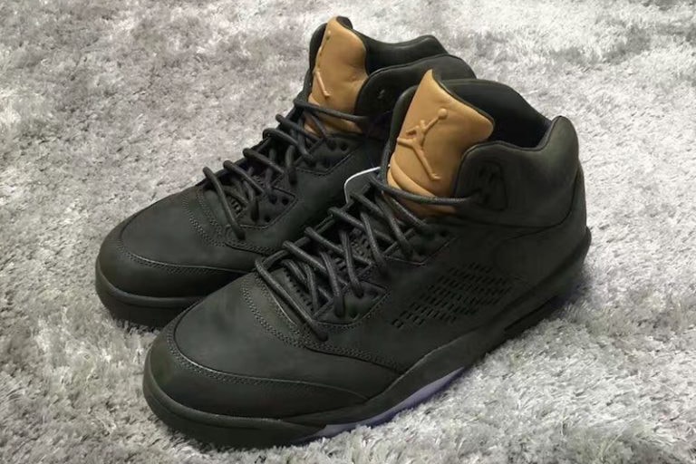 Air Jordan 5 Leather dark olive green leather tan tongue
