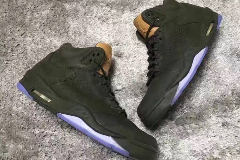 Air Jordan 5 Leather dark olive green leather tan tongue