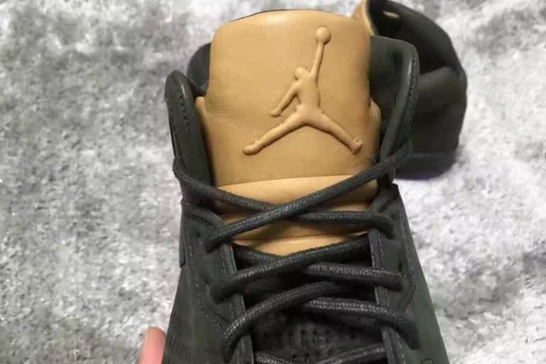 Air Jordan 5 Leather dark olive green leather tan tongue