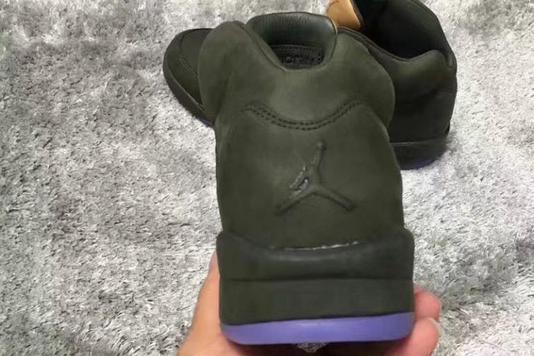 Air Jordan 5 Leather dark olive green leather tan tongue