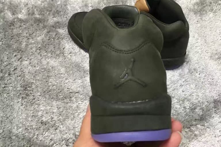Air Jordan 5 Leather dark olive green leather tan tongue