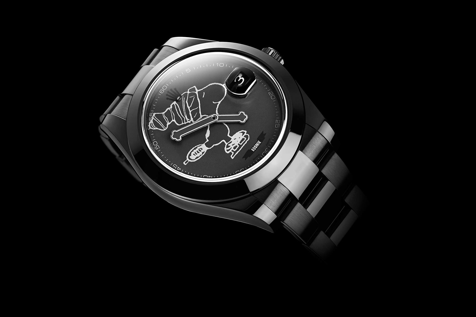 Bamford Watch Department Custom Snoopy Face Black Rolex Datejust Watch