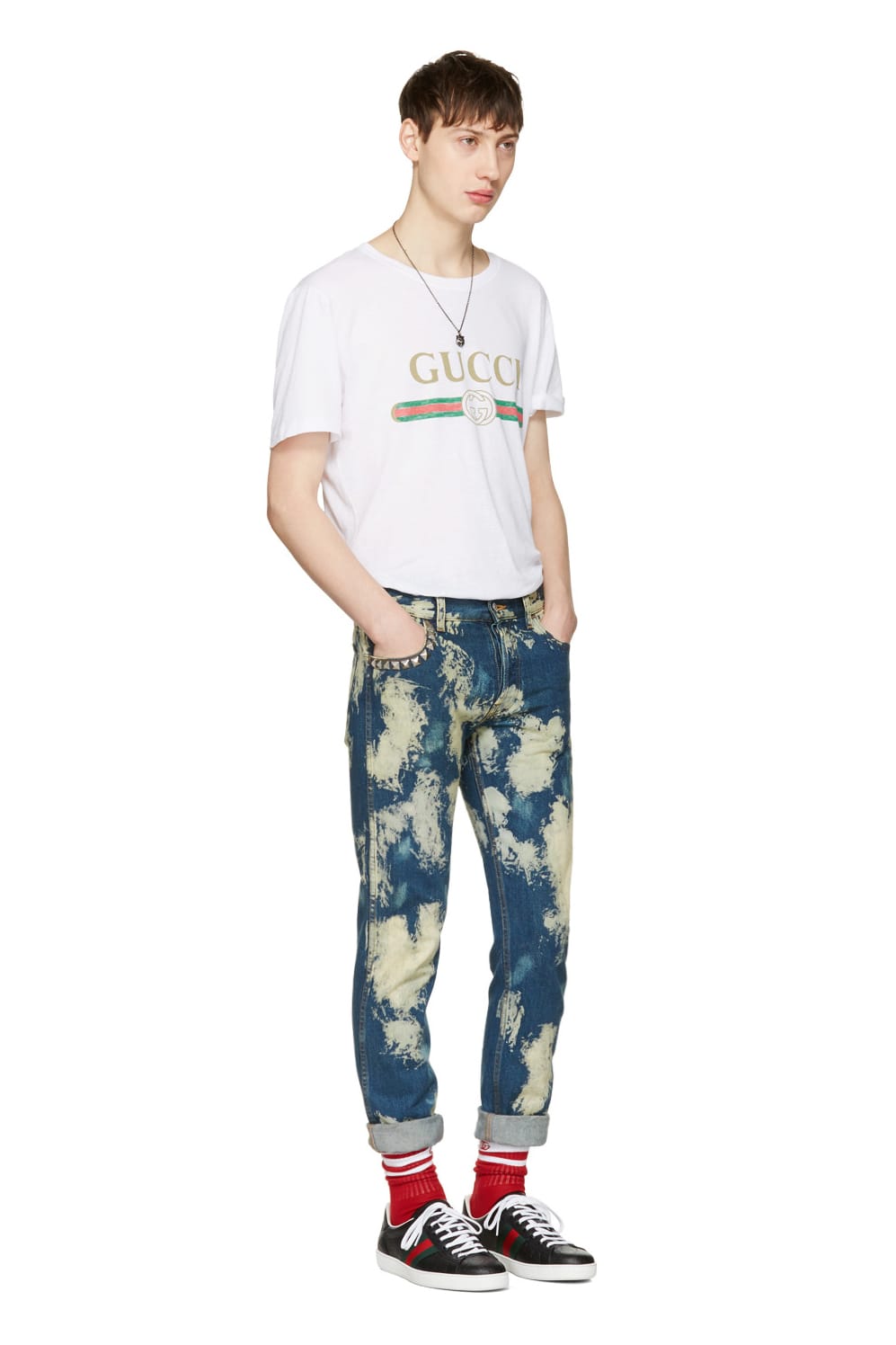 Bleached Punk-Inspired Denim Jeans 