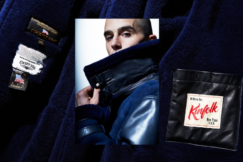 Kinfolk x Cockpit USA Blue Sheepskin Bomber Jacket