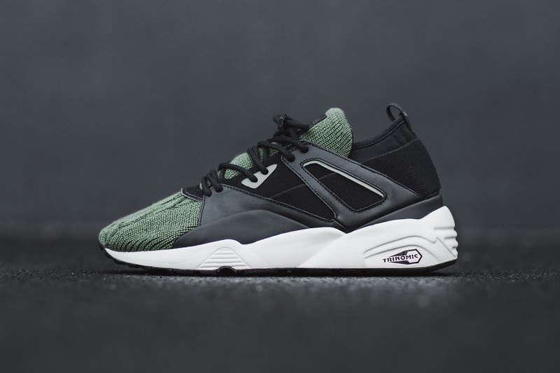PUMA Blaze of Glory Sock Aran Cable Knit Sweater Olive Black