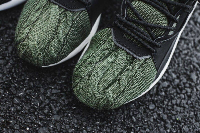 PUMA Blaze of Glory Sock Aran Cable Knit Sweater Olive Black