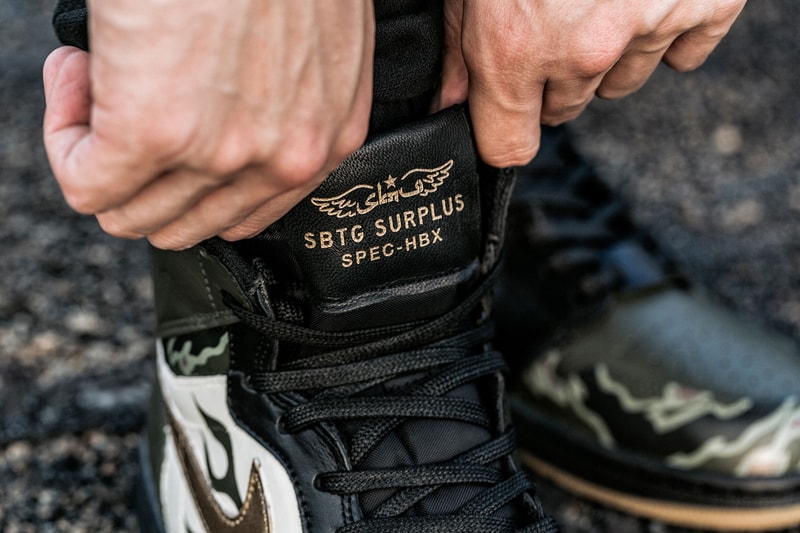 Air Jordan 1 SBTG HB military camo gold flames