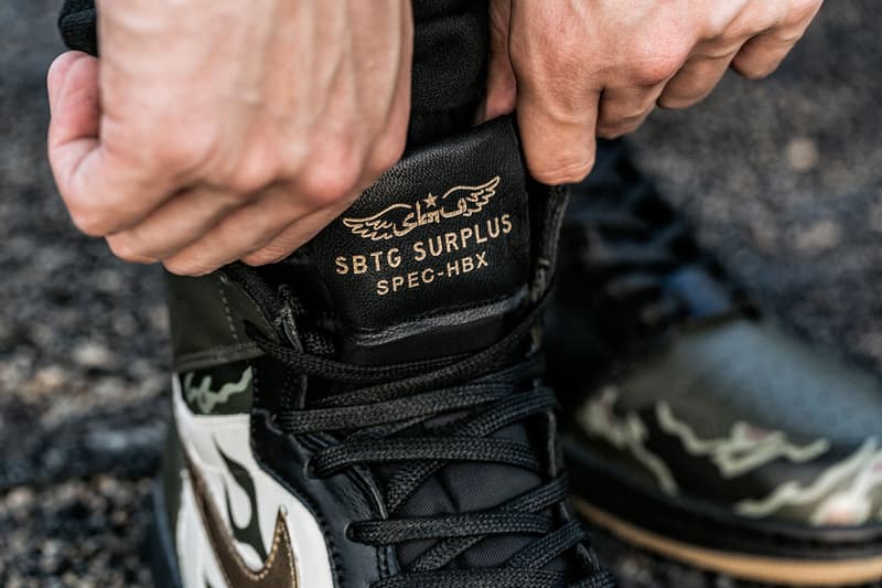 Air Jordan 1 SBTG HB military camo gold flames