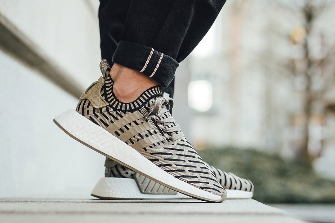 Adidas men's nmd_r2 primeknit olive green fabric Clearance