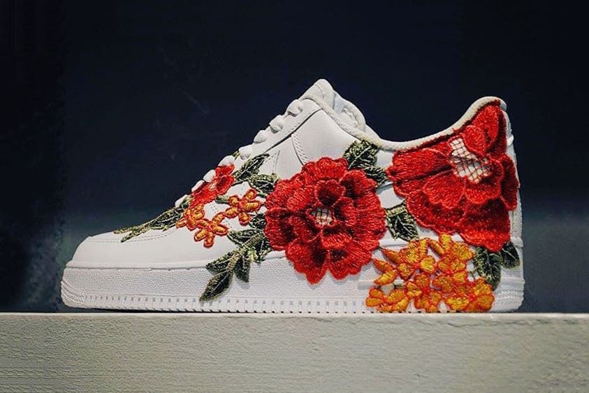 white air forces with flowers