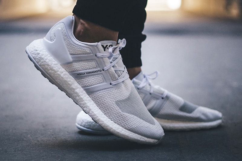 adidas Y-3 Pure BOOST "Triple White" On Feet Look Three Stripes Yohji Yamamoto