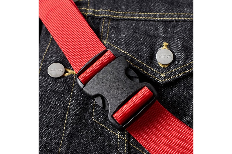 GANRYU Nylon Adjustable Strap Selvedge Denim Jacket Red Blue
