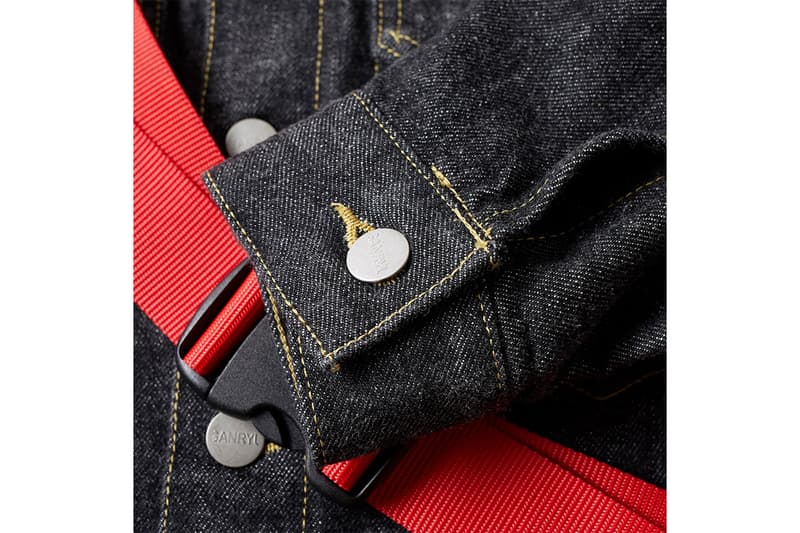 GANRYU Nylon Adjustable Strap Selvedge Denim Jacket Red Blue