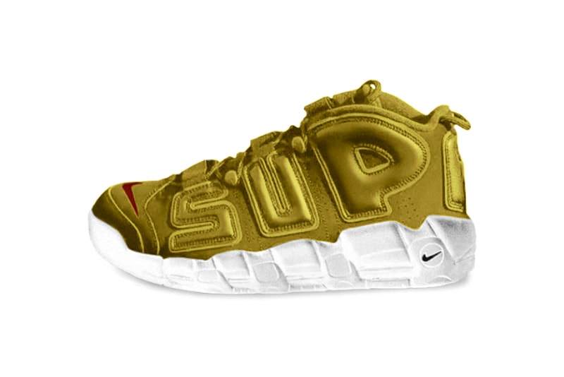 Neymar Jr. Debuts "Gold" Supreme x Nike Air More Uptempos Football Soccer Barcelona Sneakers