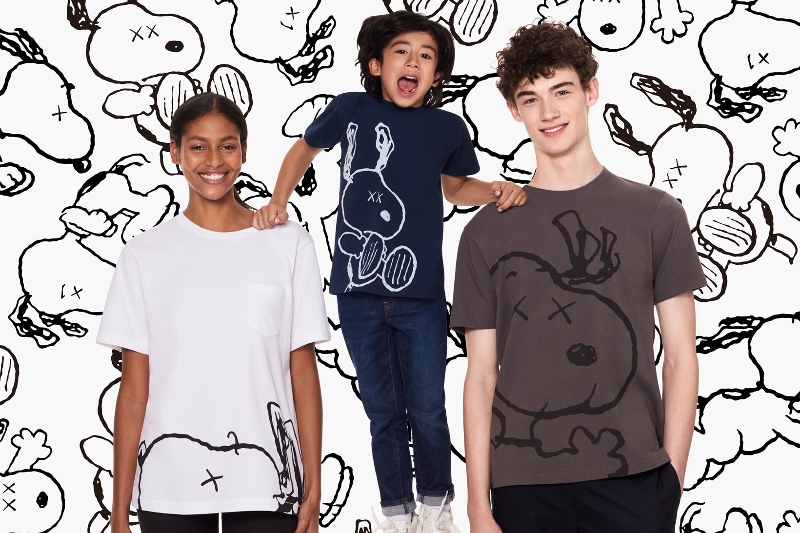 KAWS Peanuts Uniqlo UT Collection Snoopy T-Shirt White Navy Brown