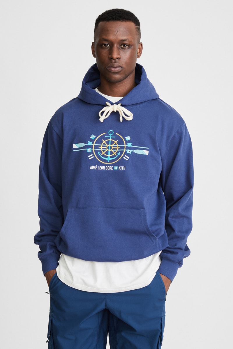 KITH x Aimé Leon Dore Mykonos Collaboration Lookbook Navy Anchor Williams Hoodie Front