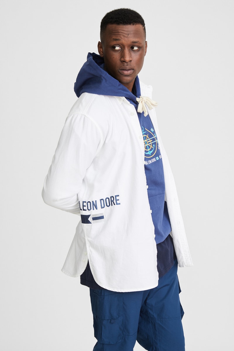 KITH x Aimé Leon Dore Mykonos Collaboration White Koufos Button-Up Side Navy Anchor Williams Hoodie