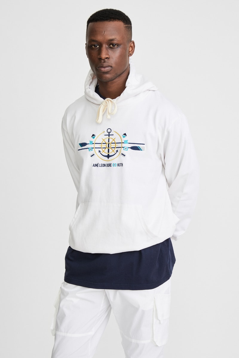 KITH x Aimé Leon Dore Mykonos Collaboration White Anchor Williams Hoodie Front
