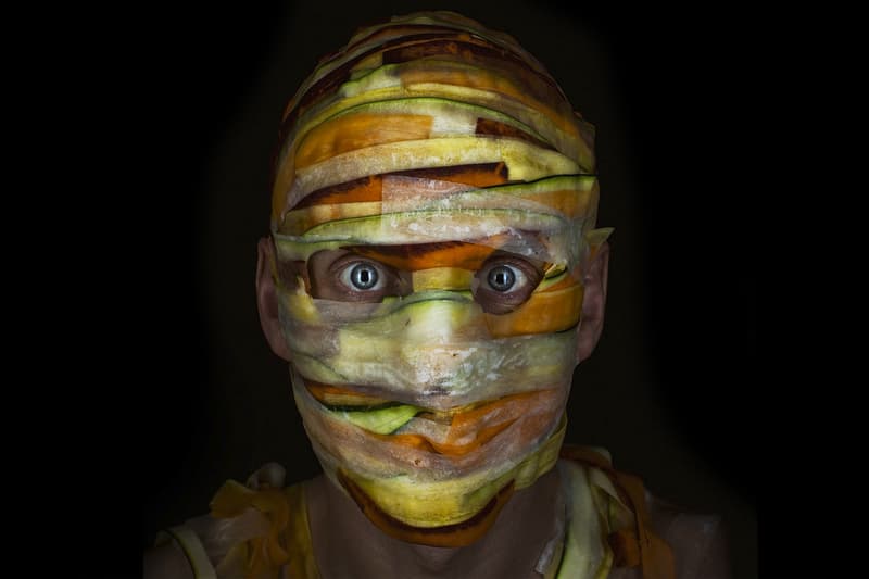 MENU Photo Series of Chef Wearing Ingredients