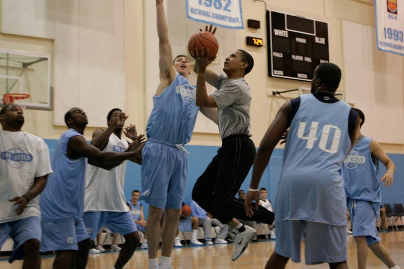 barack obama basketball playing unc north carolina tar heels layup shot tyler hansbrough