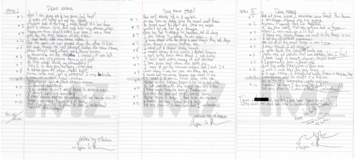 Tupac Dear Mama Lyric Pages for Sale