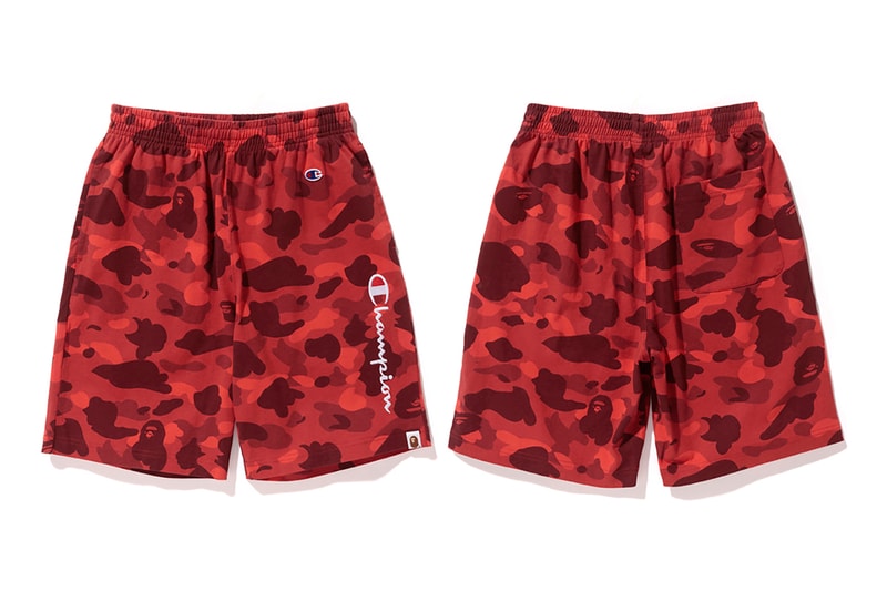 Bape x Champion Red Camouflage Basketball Shorts