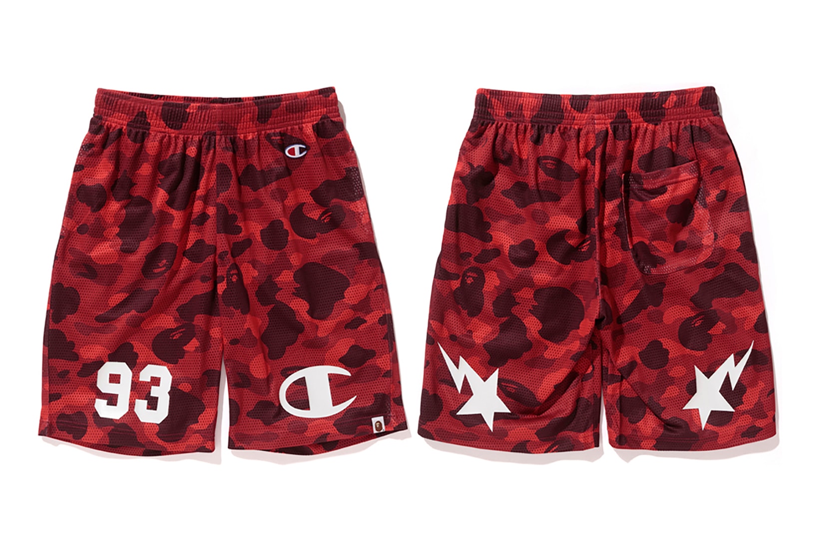 Bape x Champion Red Camouflage Basketball Shorts