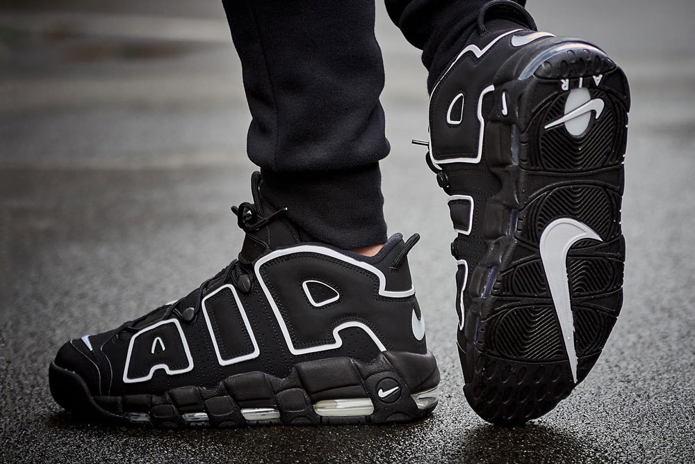 Nike air more uptempo triple black on feet Clearance