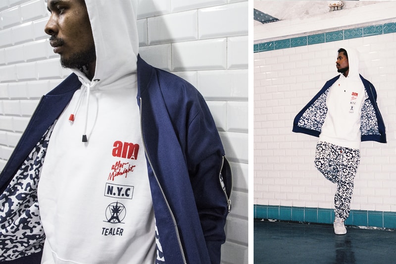 TEALER x Aftermidnight NYC Lookbook White Hoodie Blue Jacket