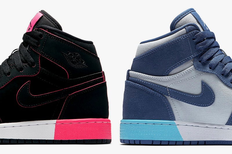 Nike Air Jordan 1s Color-Blocked Midsole Black White Black Blue Moon Pure Platinum Polarized Blue Blue Moon