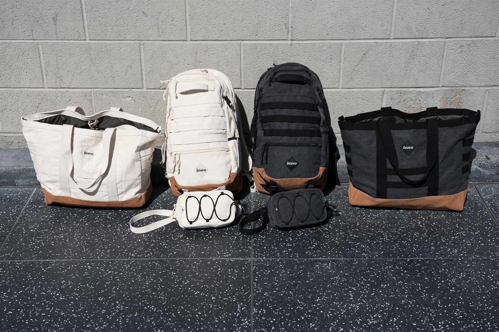 BRAVO Washed Canvas Bags Tote Backpack Shoulder Bag Suede Black White