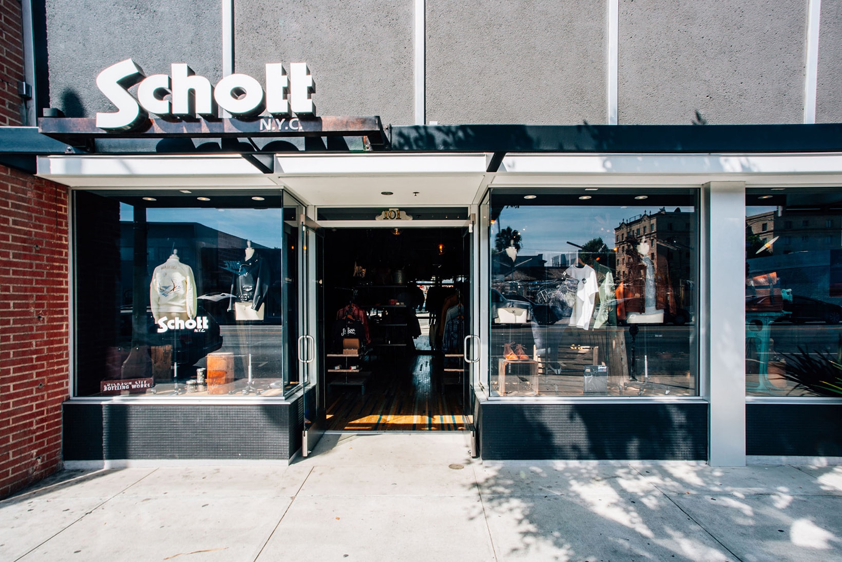 Schott NYC Launch La Brea New Store plaid shirts leather jackets shoes