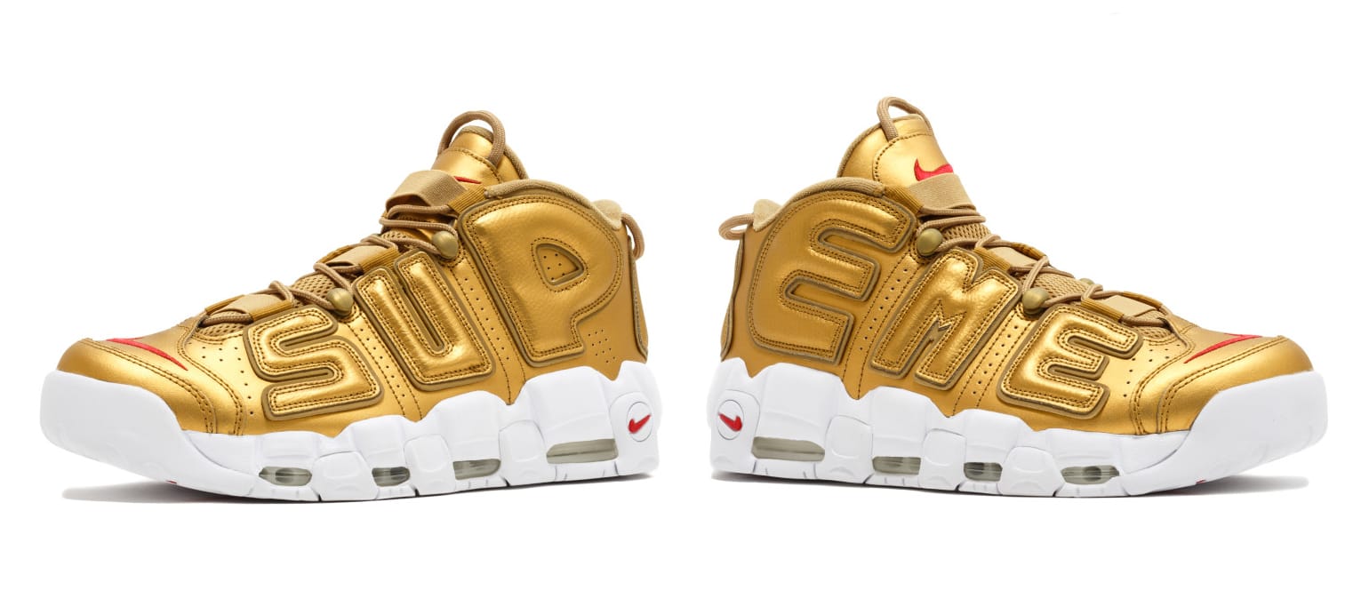 Supreme gold. Nike Air more Uptempo Gold. Nike Air more Uptempo Supreme. Найк АИР Суприм золотые. Air more Uptempo золотые.
