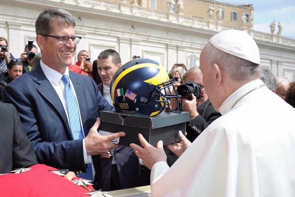 Pope Francis University of Michigan Wolverines UMich Air Jordan 5 Helmet Jim Harbaugh Vatican City