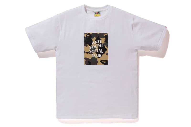 Anti Social Social Club x BAPE T-Shirt White Yellow Front