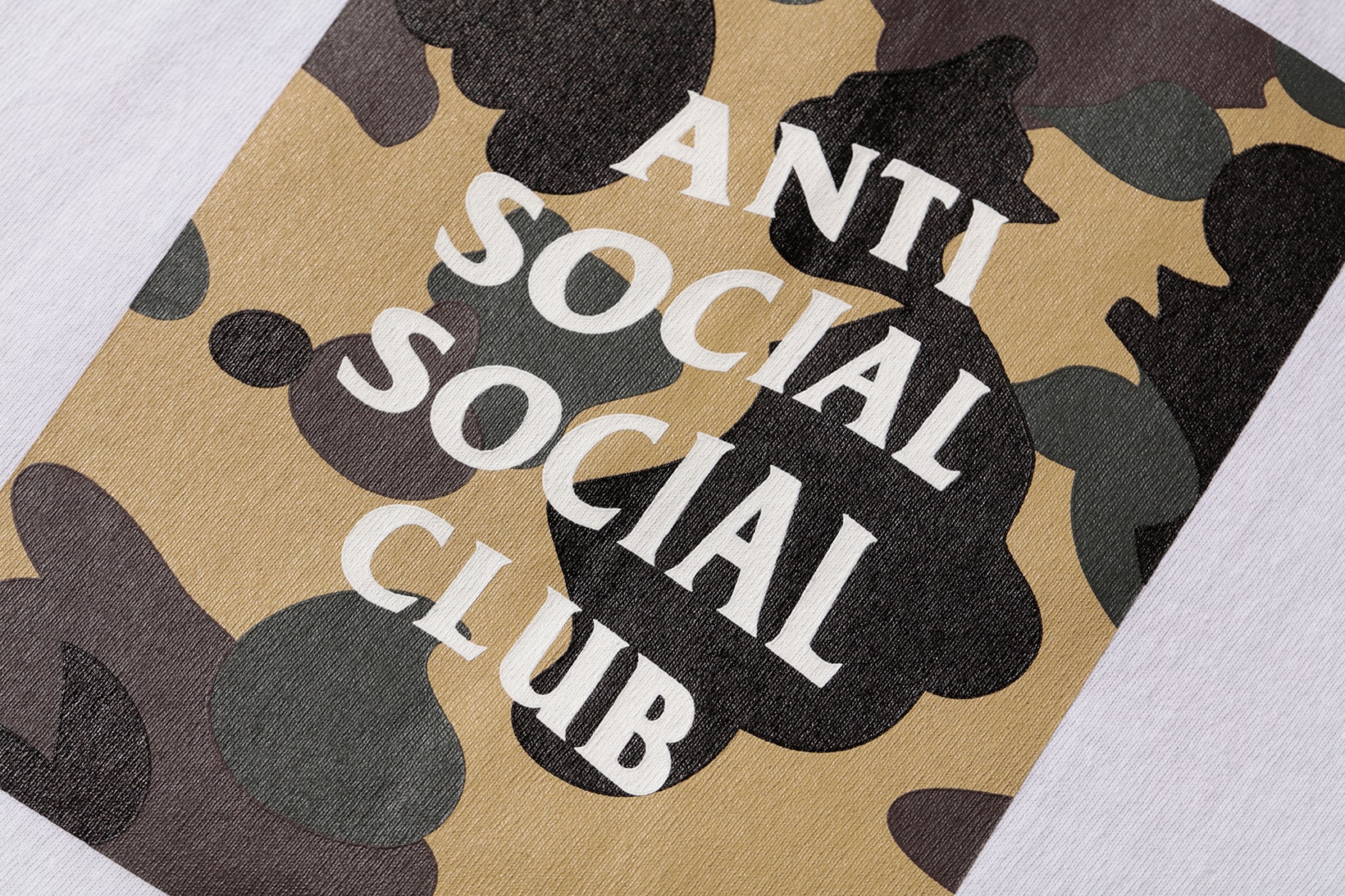 Anti Social Social Club x BAPE T-Shirt White Yellow Close Up
