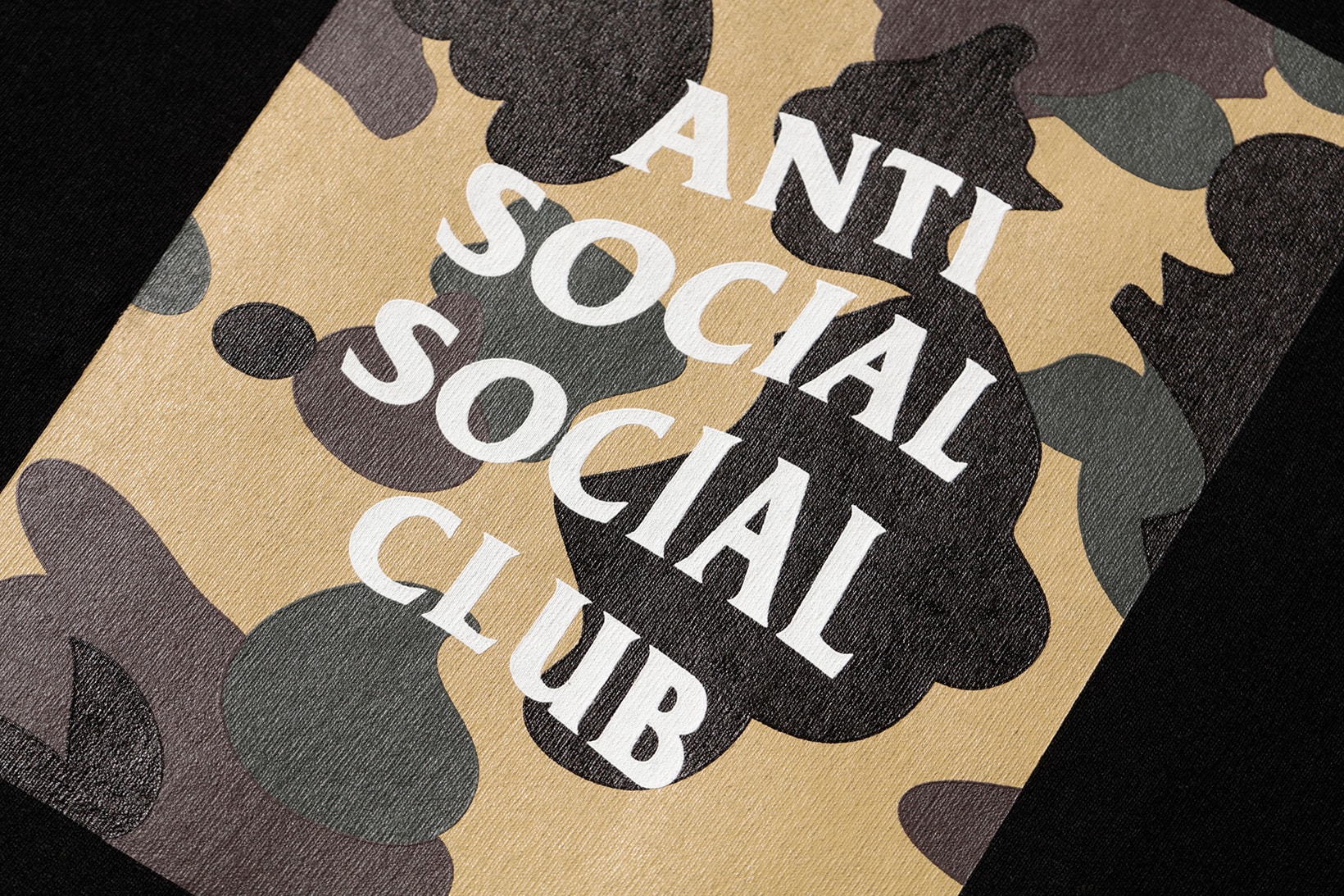 Anti Social Social Club x BAPE T-Shirt Black Yellow Close Up