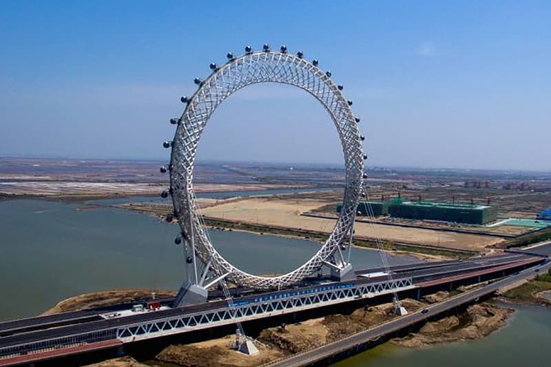 Spokeless Ferris Wheel China Bailang River Architecture Design Shandong Province Travel