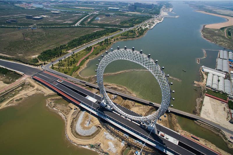 Spokeless Ferris Wheel China Bailang River Architecture Design Shandong Province Travel