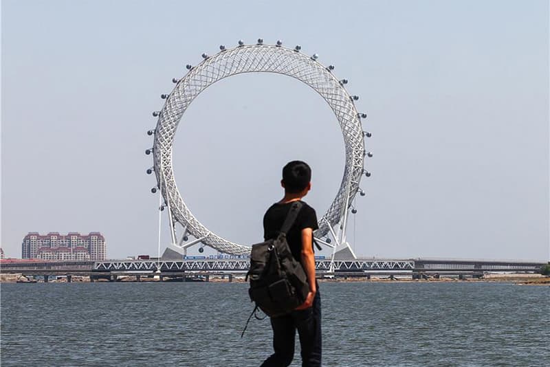 Spokeless Ferris Wheel China Bailang River Architecture Design Shandong Province Travel