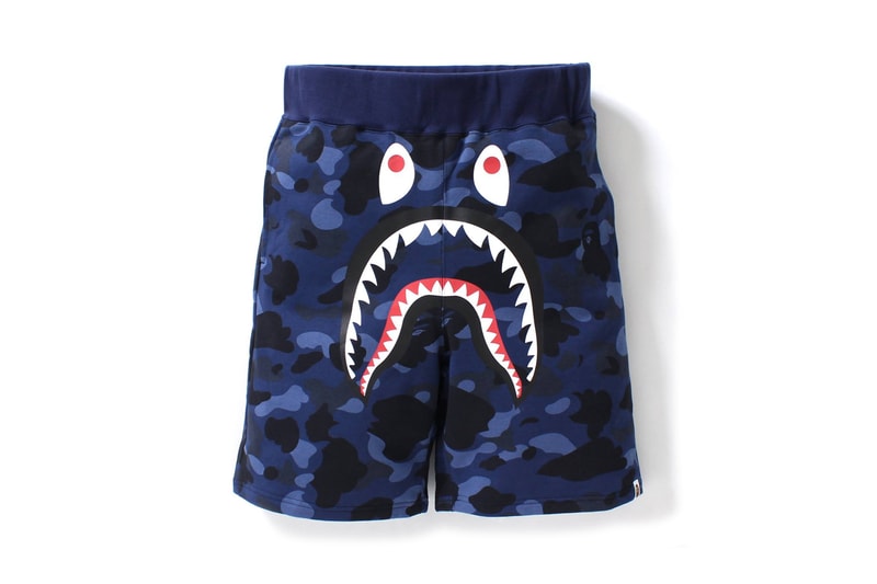 BAPE 1ST CAMO Shark Sweat Shorts Streetwear Fashion Clothing Bottoms Camo Blue Red Multi Color