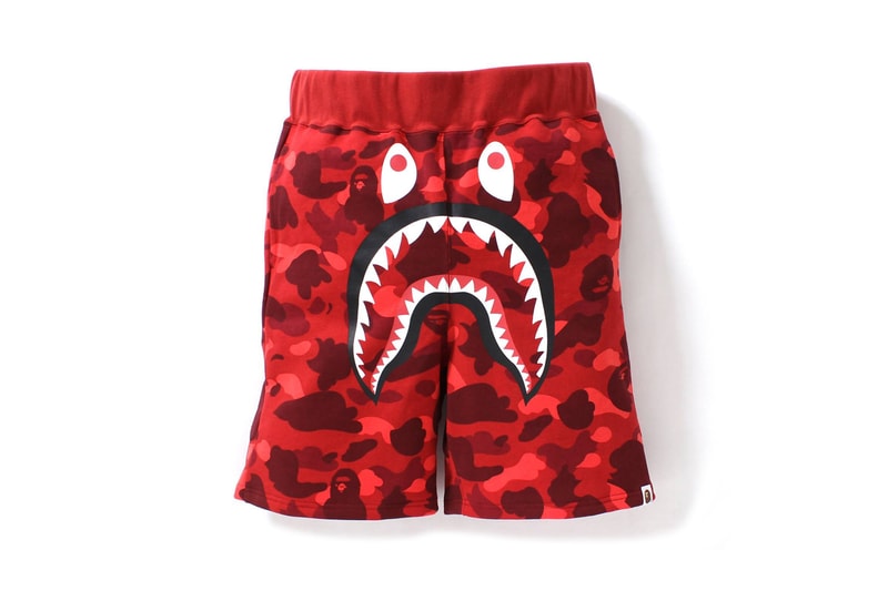 BAPE 1ST CAMO Shark Sweat Shorts Streetwear Fashion Clothing Bottoms Camo Blue Red Multi Color
