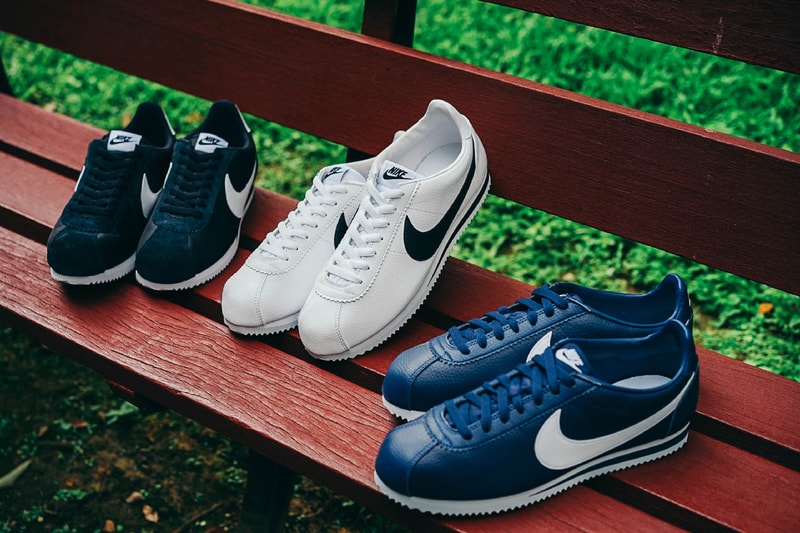 Nike Classic Cortez Leather Nylon Black White Navy