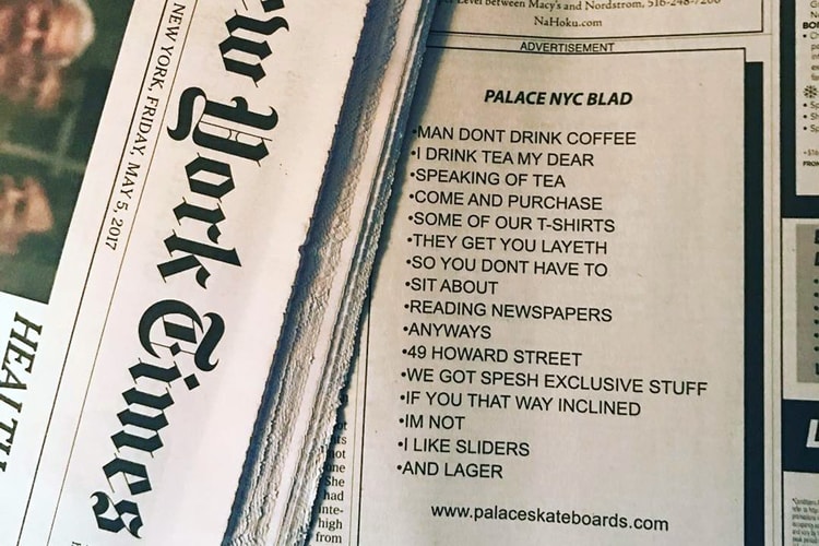 Palace Skateboards Places Witty Ad in 'The New York Times'