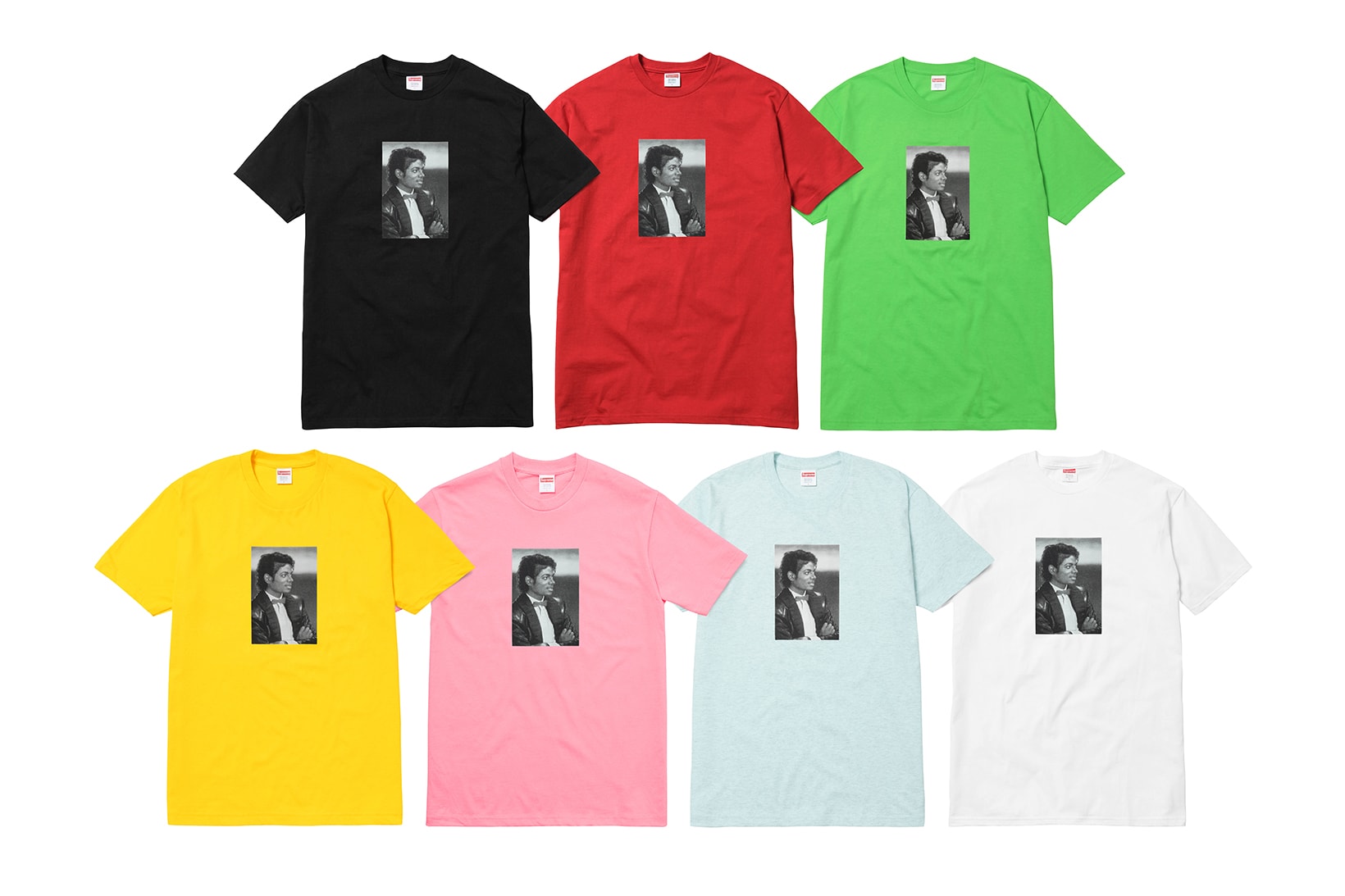 Supreme Michael Jackson 2017 Collection T-Shirts Black Red Green Yellow Pink Baby Blue White